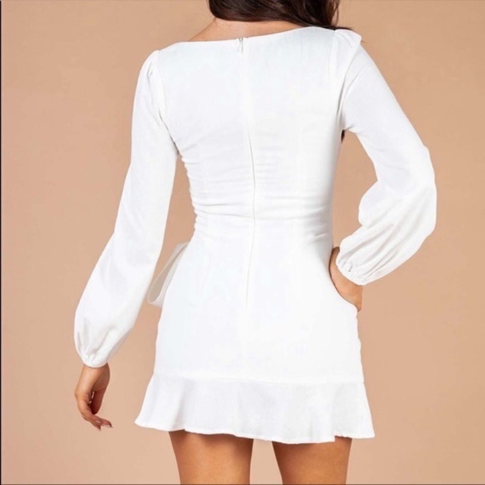 Princess Polly White The Villa Long Sleeve Ruffle Mini Faux Wrap Dress size 6 - Picture 3 of 7